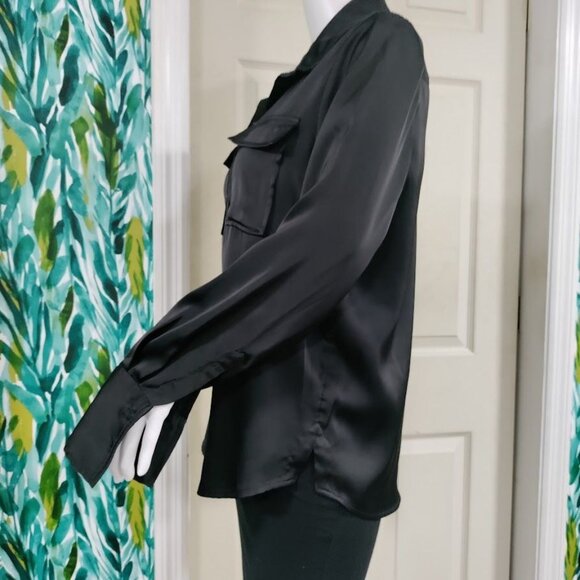 Derek Lam 10 Black Long-Sleeve Button-Up Blouse With Chest Pockets S - Picture 7 of 16